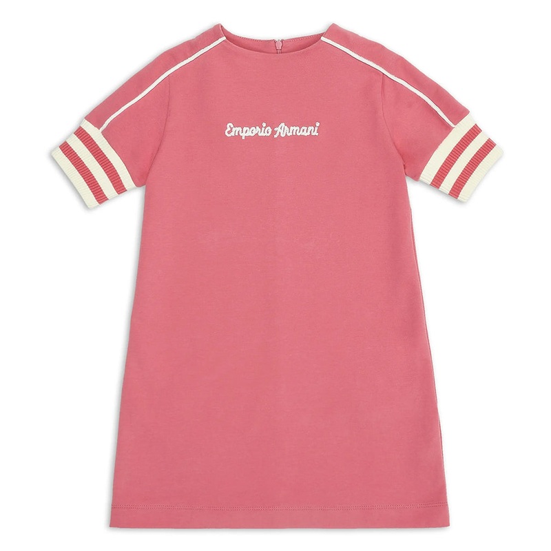 Emporio Armani Junior Short-sleeved Jersey-fleece Dress With Logo Embroidery