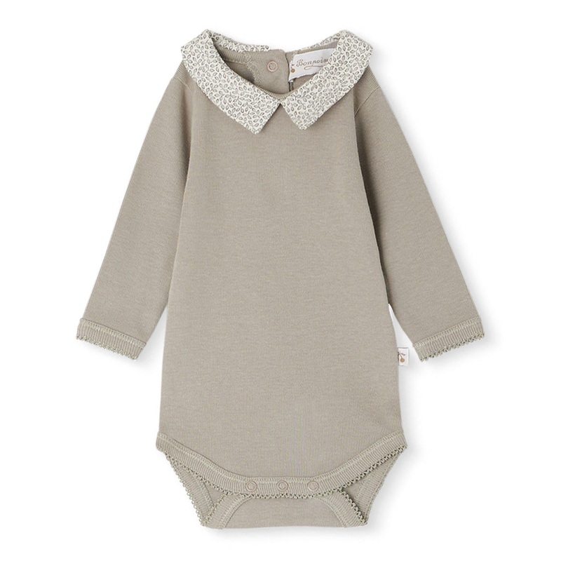 Bonpoint Septembre Bodysuit With Pointed Collar and Foliage Print