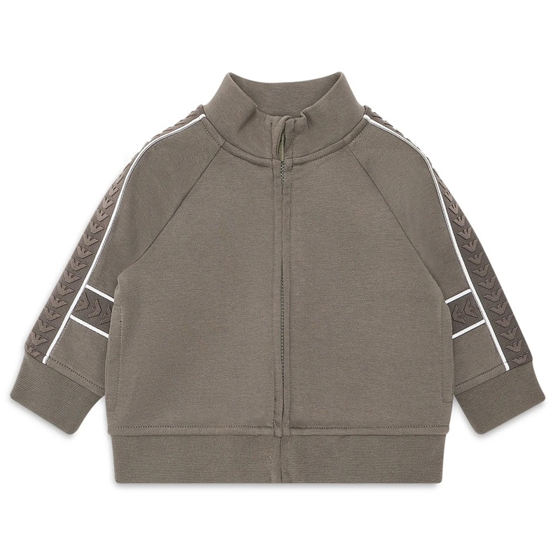Emporio Armani Junior Double-jersey Full-zip Sweatshirt With Logo Tape