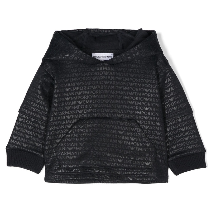 Emporio Armani Junior Jersey Hooded Sweatshirt With All-over Logo Lettering