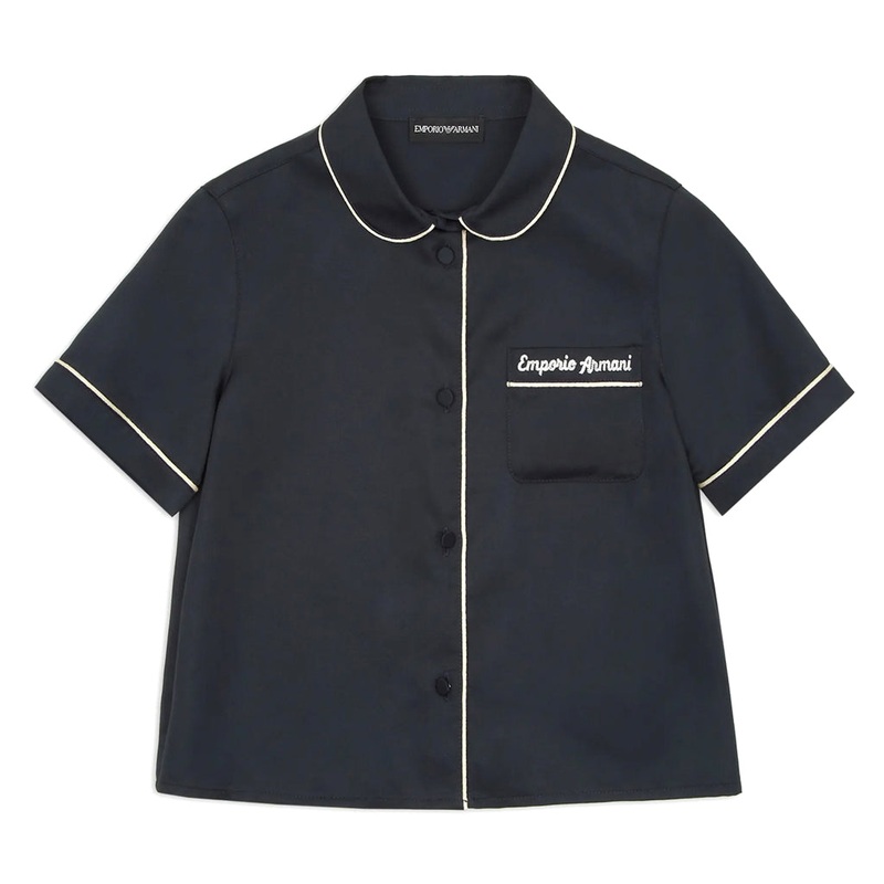 Emporio Armani Junior Modal Shirt With Peter Pan Collar, Piping And Patch Pocket