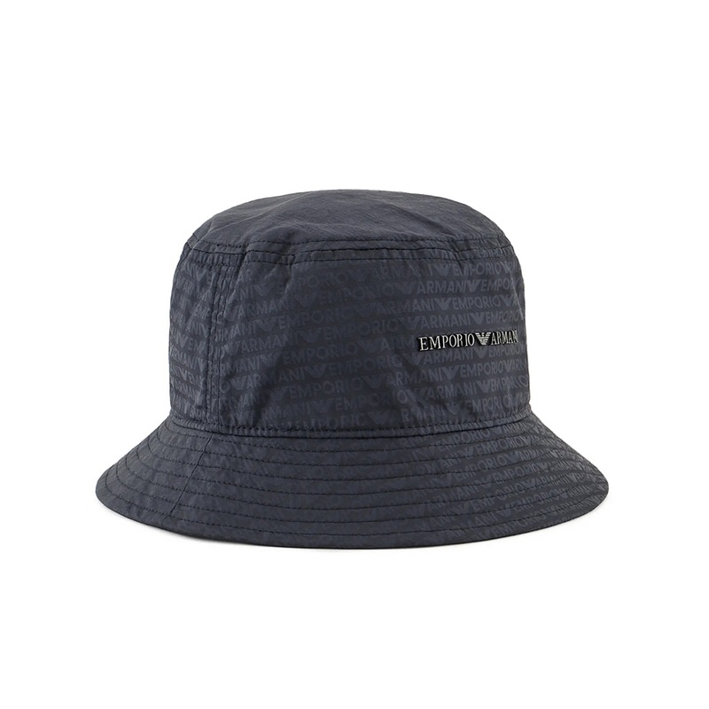 Emporio Armani Junior Nylon Cloche Hat With All-over Lettering