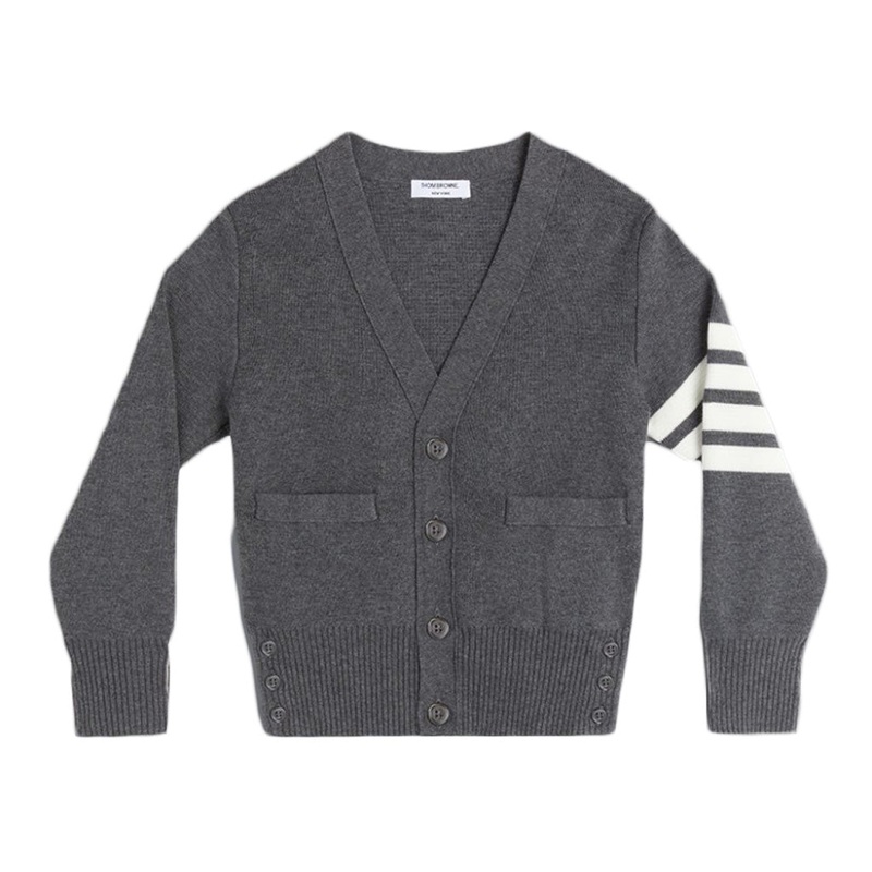 Navy Milano Stitch Cotton 4-Bar V-Neck Cardigan