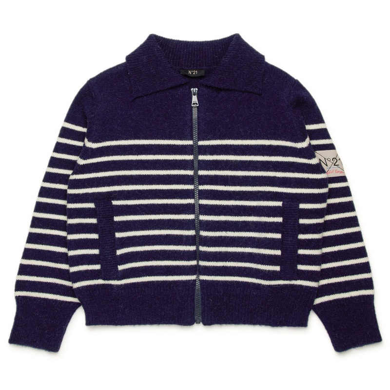 N21 Kids Stripe Knit Cardigan|Navy|4 Years|6 Years|8 Years|10 Years|12 Years|14 Years|16 Years