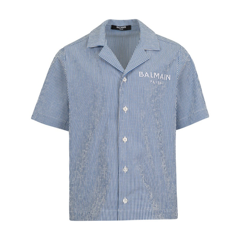 Balmain Kids Seersucker Shirt|Blue|4 Years|6 Years|8 Years|10 Years|12 Years|14 Years