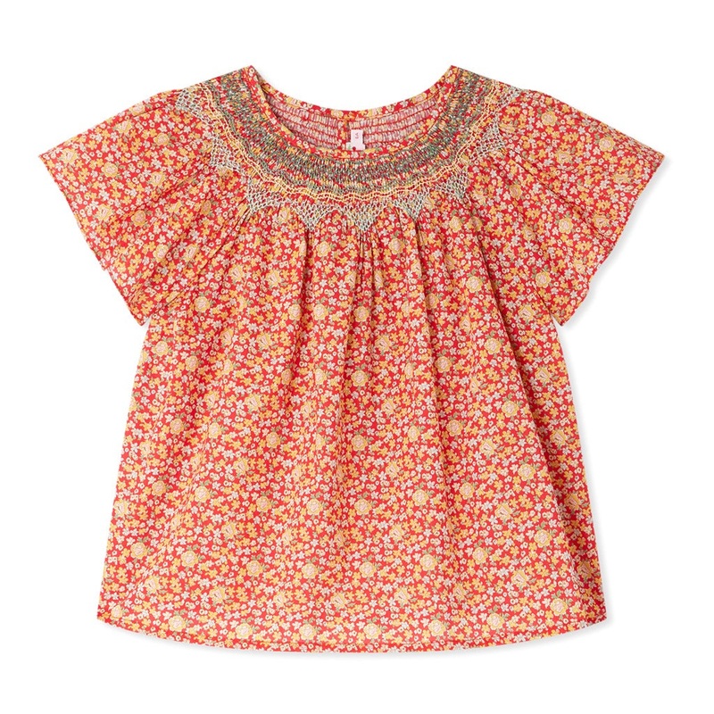 Bonpoint Nella Smockee Blouse|Orange|4 Years|6 Years|8 Years|10 Years|12 Years|14 Years