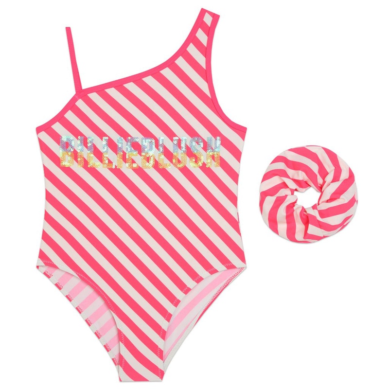Billieblush Striped One Shoulder Swimsuit