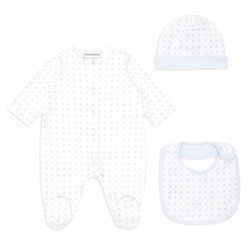Emporio Armani Junior Eagle Logo Onesie Hat and Bib