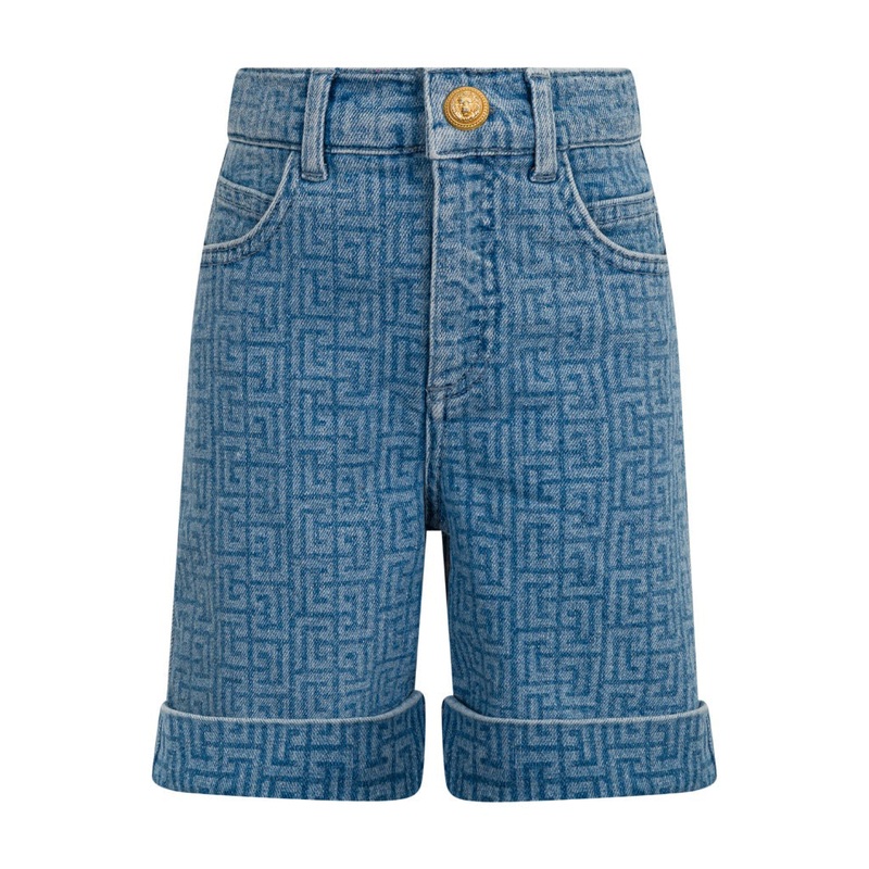 Balmain Kids Printed Denim Shorts