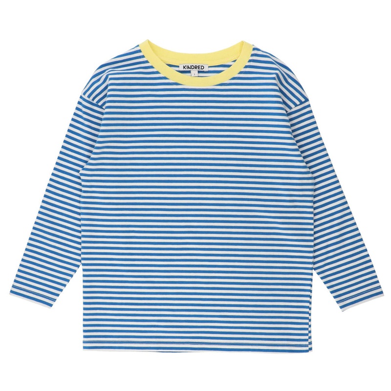 Contrast-Trim Striped T-Shirt|Blue|4 Years|6 Years|8 Years|10 Years|12 Years