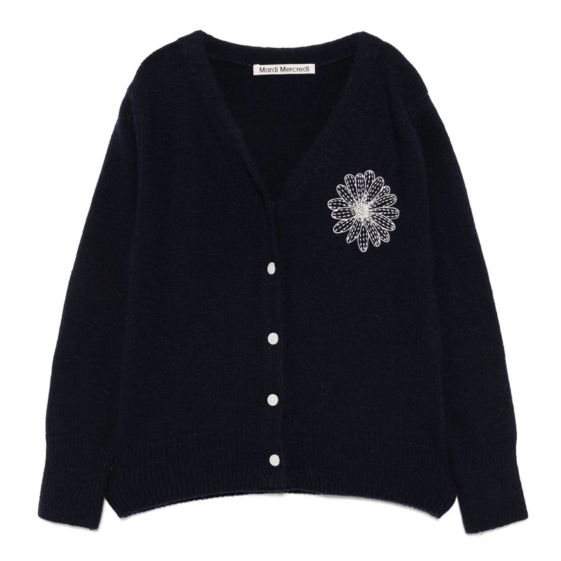 Mardi Mercredi Les Petits Cashmere Blended Cardigan V Neck - Navy