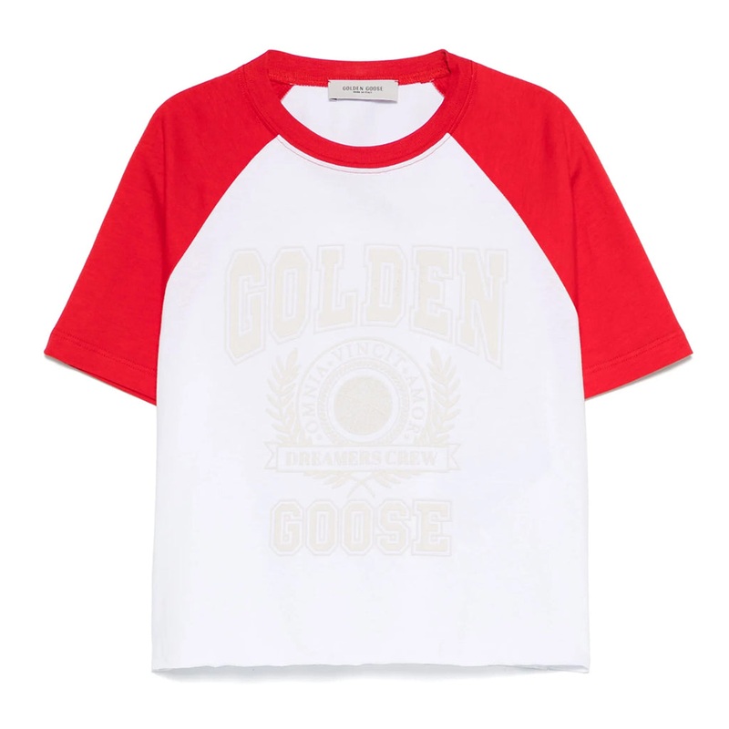 Golden Goose Journey Girls Crop Raglan T-shirt Cotton Jersey Contrast Sleeve With Print