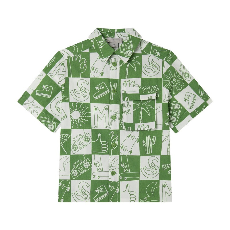 Stella McCartney Kids Checkboard Skater All-Over Print Shirt