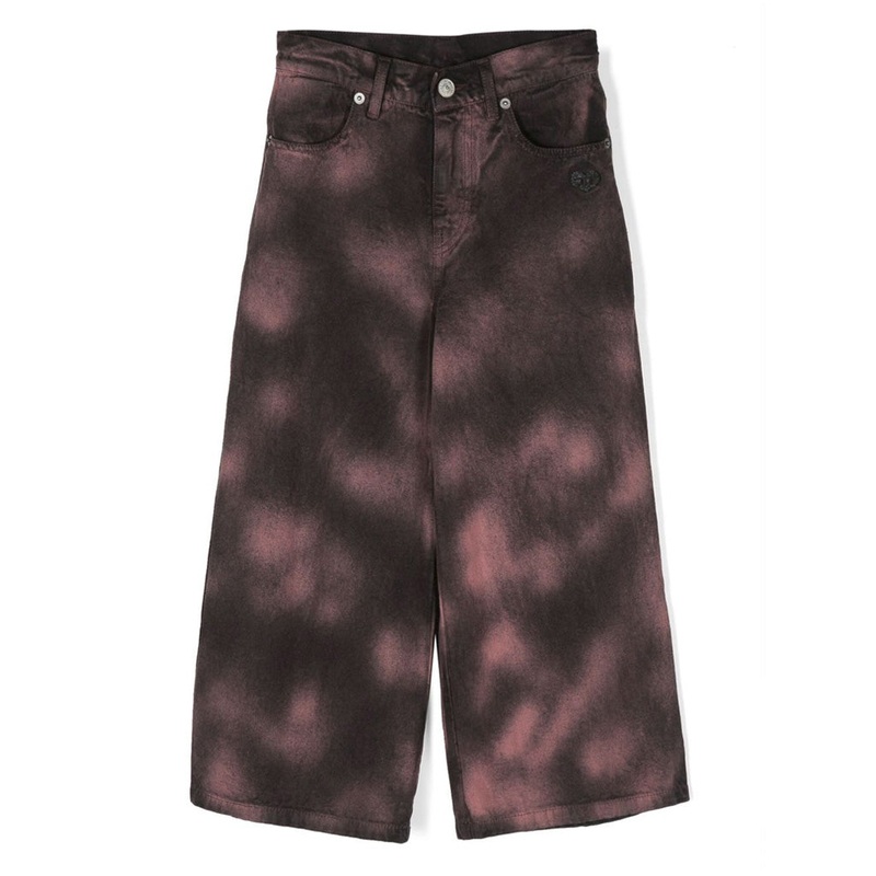 Logo Embellished Bleach Wash Jeans