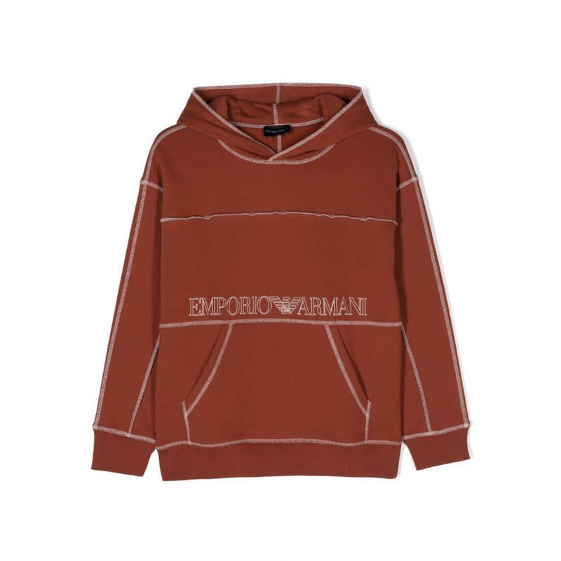 Logo Print Cotton Hoodie|Brown|4 Years|6 Years|8 Years|10 Years|12 Years|14 Years|16 Years