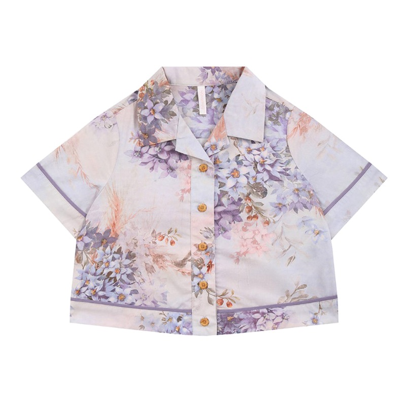 Zimmermann Kids Blue Botanical Floral Cascadian Kids Poplin Shirt