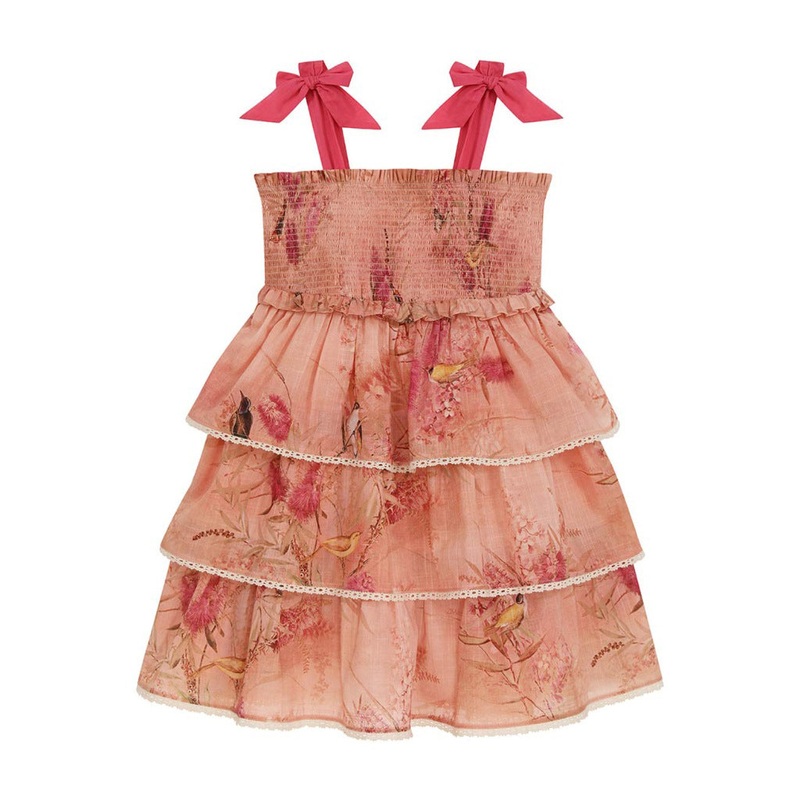 Zimmermann Kids Pink Botanical Floral Cascadian Kids Tiered Dress