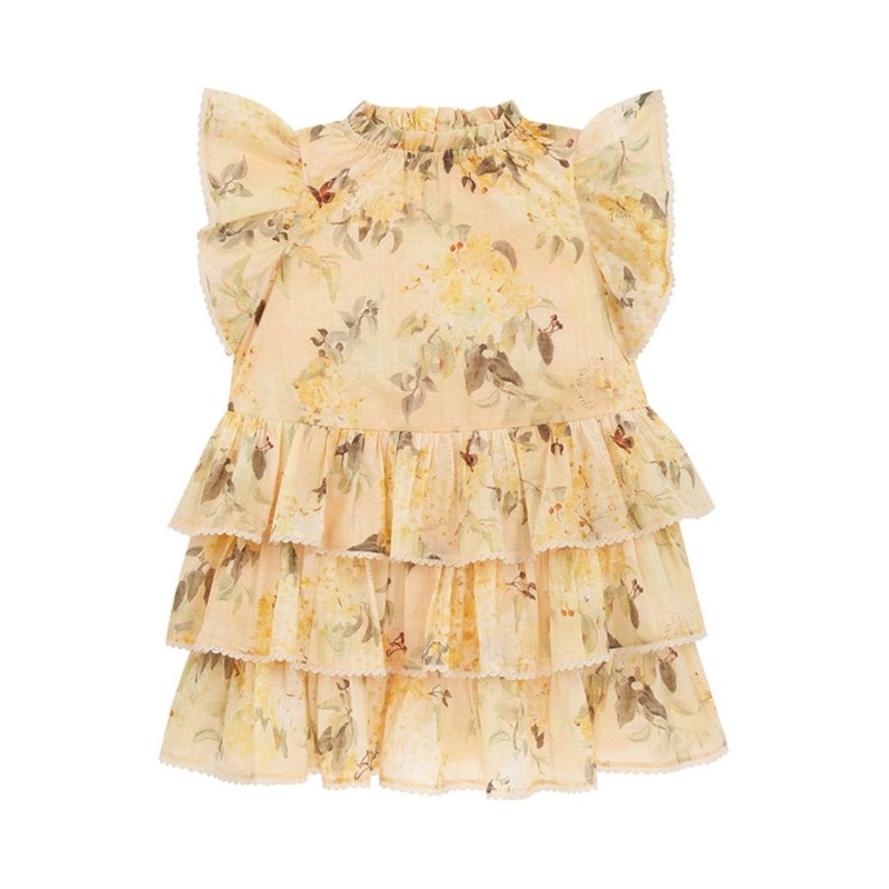 Zimmermann Kids Yellow Botanical Floral Cascadian Kids Swing Dress