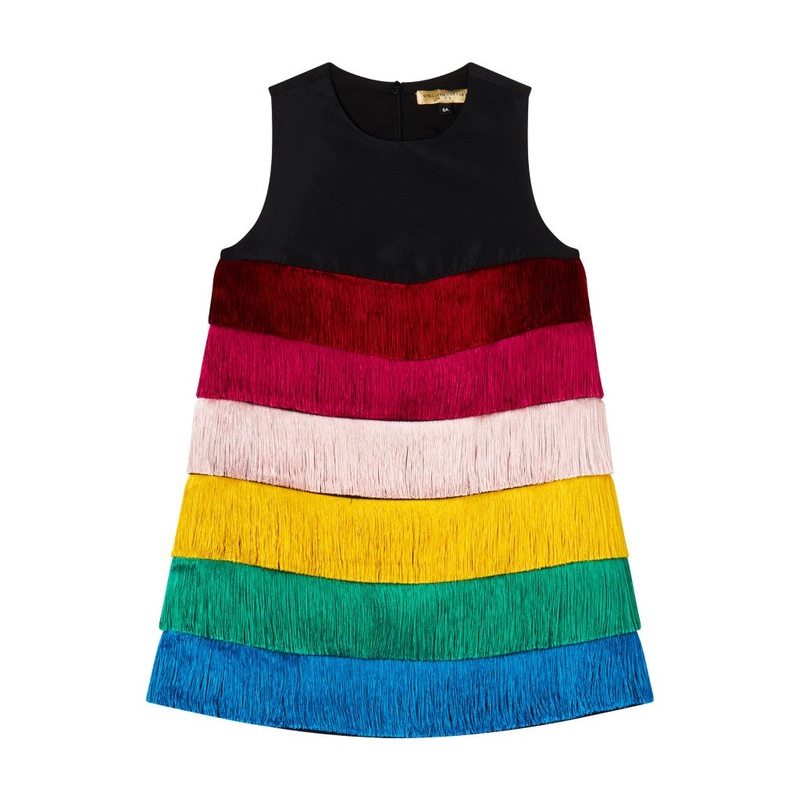 Fringed Taffeta Dress|Multi-Colored|3 Years|4 Years|6 Years|8 Years|10 Years|12 Years