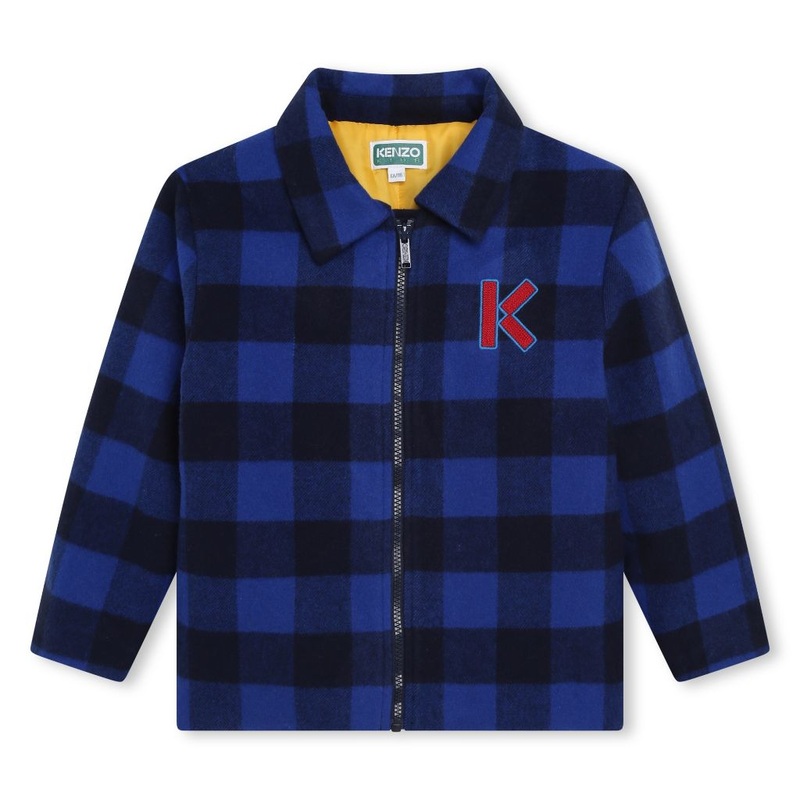 Logo Embroidered Checked Wool Jacket