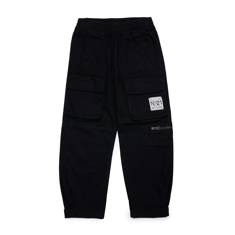 Logo Patch Cotton Cargo Pants|Black|4 Years|6 Years|8 Years|10 Years|12 Years|14 Years|16 Years