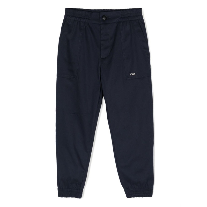 Logo Plaque Stretch Cotton Tapered Trousers