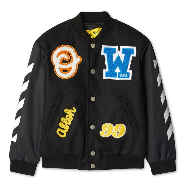 Ow Patch Nylon Varsity Jacket|Black|4 Years|6 Years|8 Years|10 Years|12 Years|14 Years