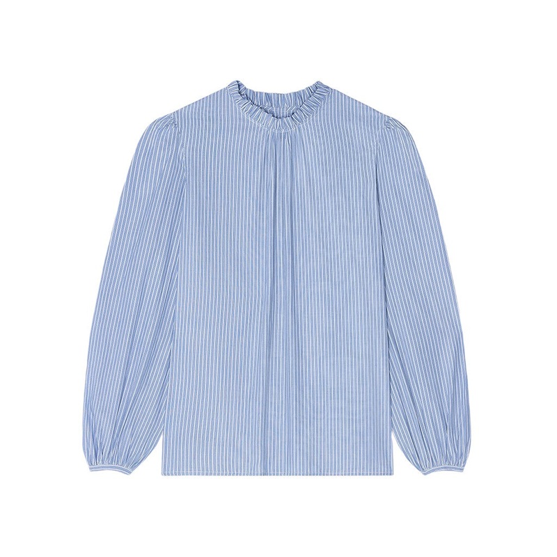 Ruffled Collar Pinstripe Blouse