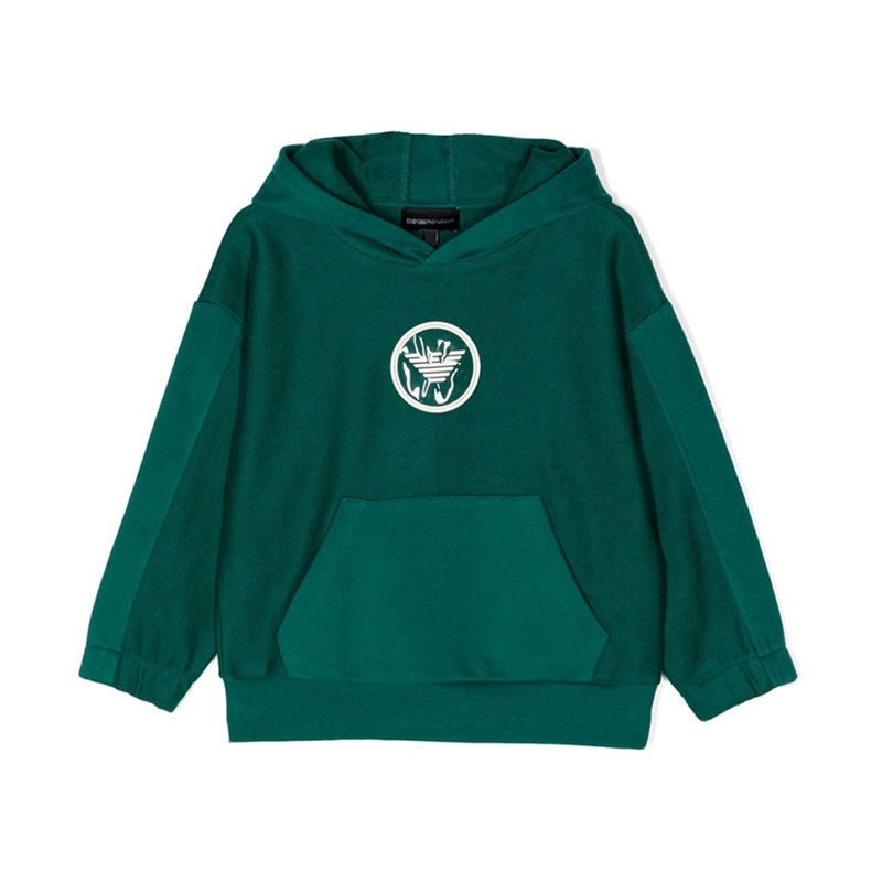 Logo Patch Panelled Hoodie|Green|4 Years|6 Years|8 Years|10 Years|12 Years