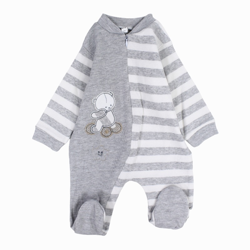 Baby Boys Striped Baby Footie  Grey & White