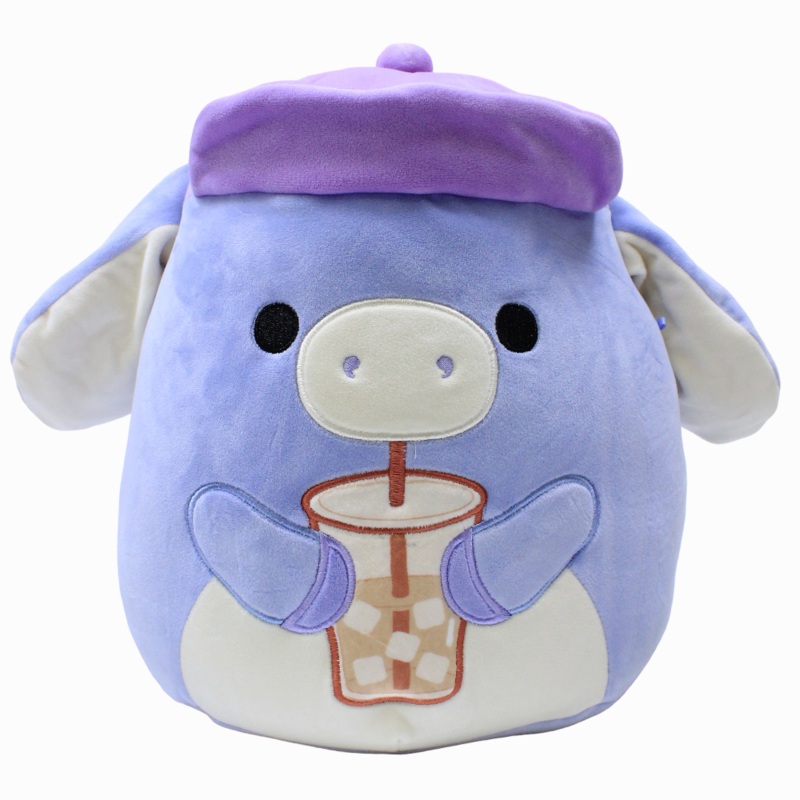 Squishmallows 12-Inch Seasonal Squad  Periwinkle Donkey with Hat & Iced Coffee Milanda