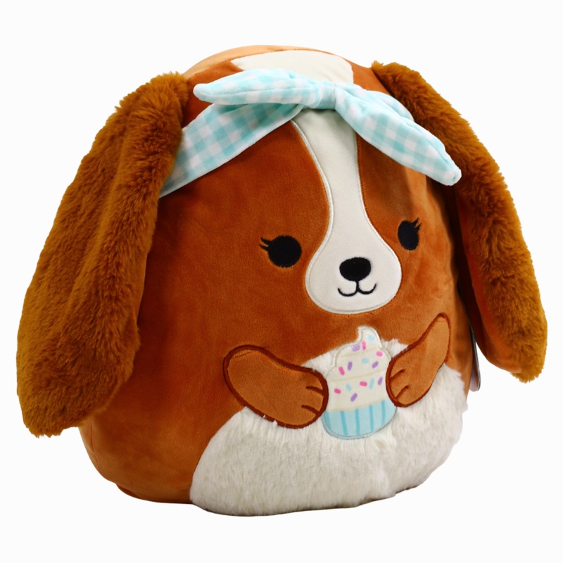 Squishmallows Seasonal Squad Darcy the Brown Dog with Blue Bandana Holding a Cupcake