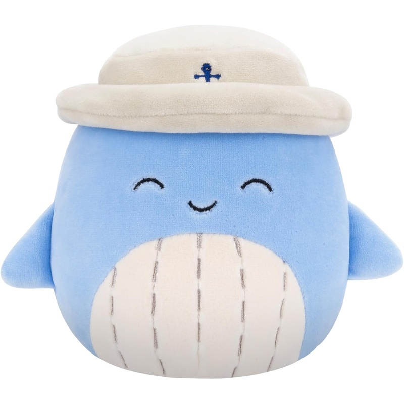 Squishmallows Style Squad 7.5 Inches - Light Blue Whale with White Bucket Hat Samir