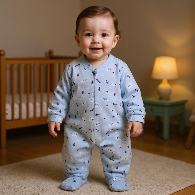 Unisex Baby Footie  Light Blue with a Fun Print