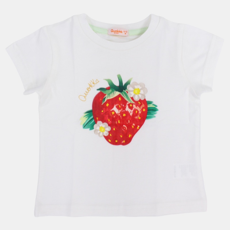 Baby Girls Cotton T-Shirt - Fresh Strawberry Print