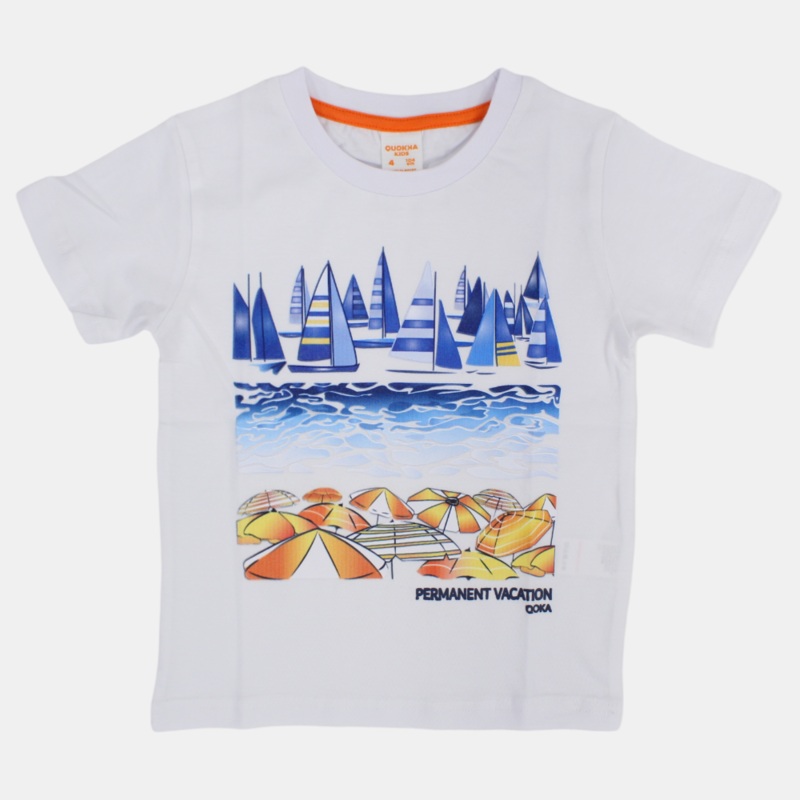 Boys Cotton T-Shirt - Fun Beachfront Print