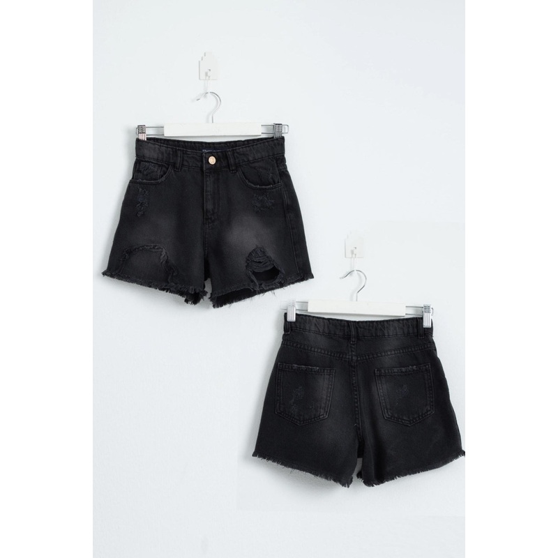 Ripped Denim Shorts - Black|Black|2-3Y|3-4Y|4-5Y|5-6Y|6-7Y