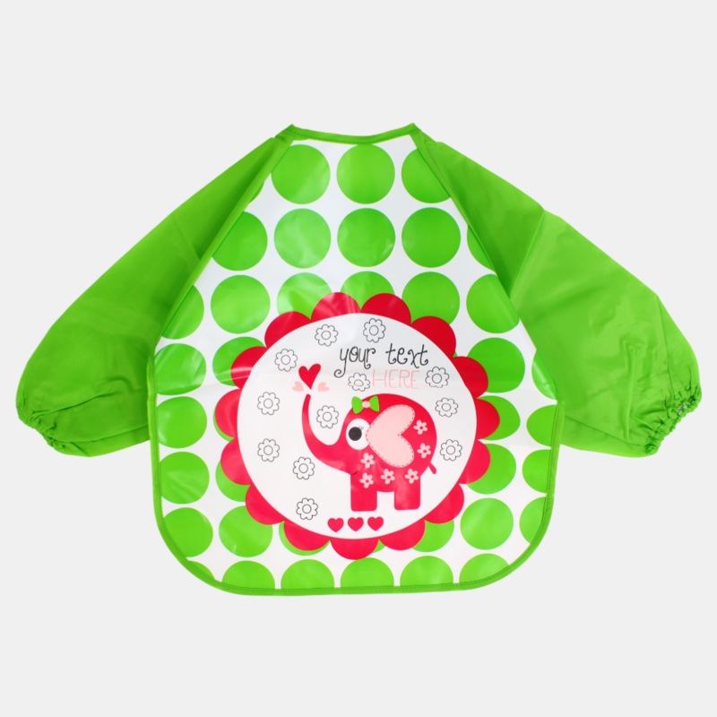 Baby Long-Sleeved Bib  Green with Elephant Design
