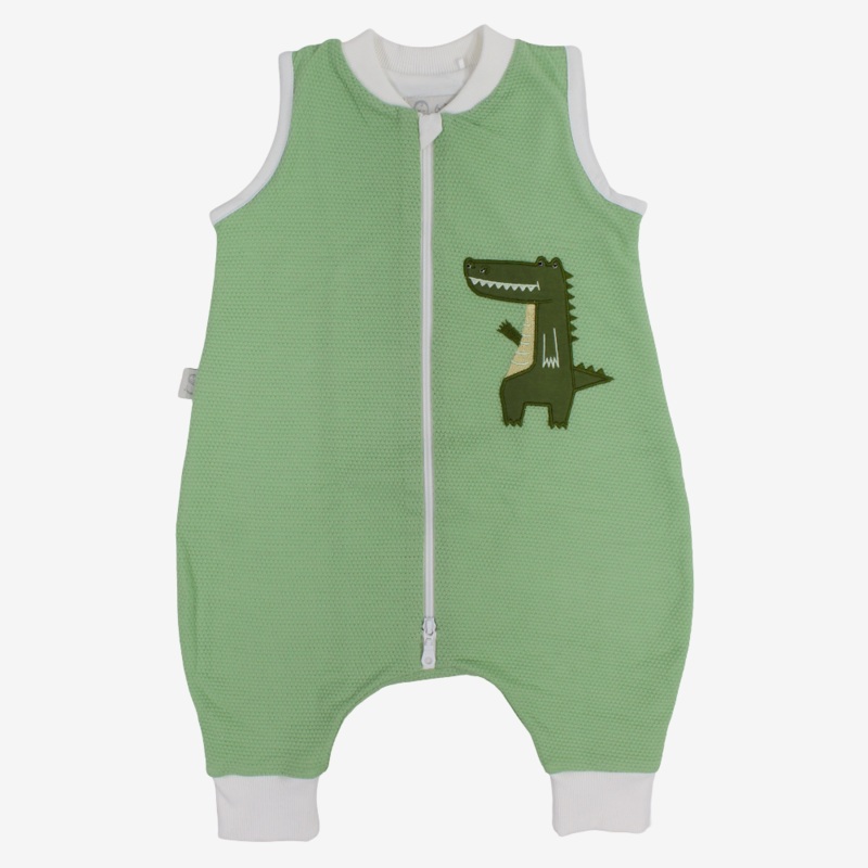 Boys Cotton Sleeveless Footless Onesie - Mint with Crocodile Print