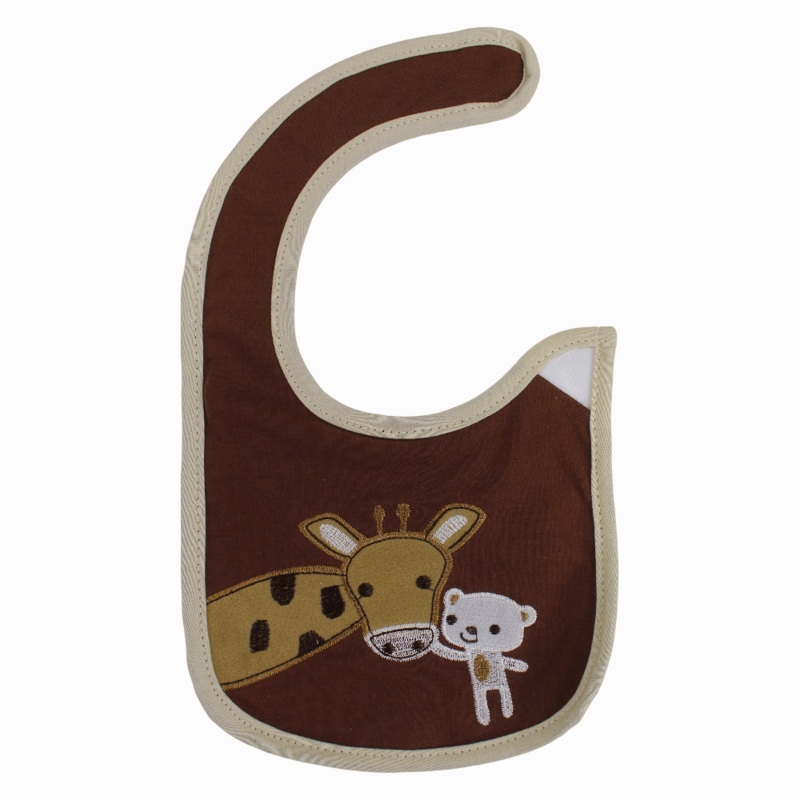 Unisex Baby Bib  Brown with Bear and Giraffe Design
