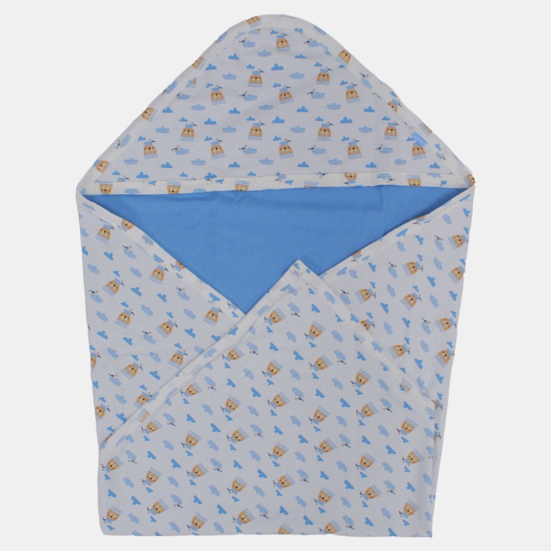 Baby Boys' Cotton Blanket  White & Blue Sea Lion Design
