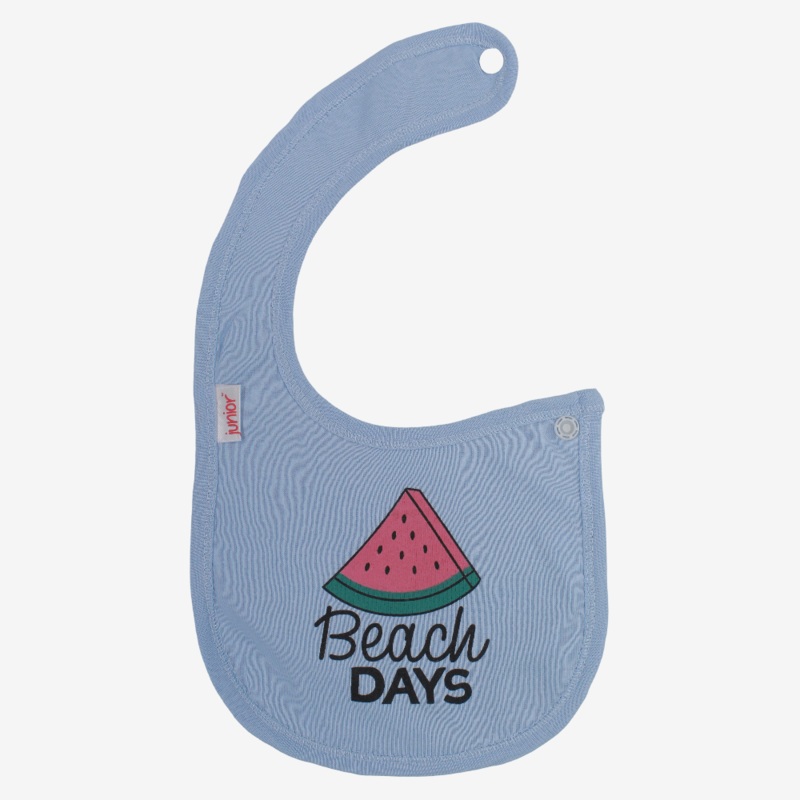 Baby Cotton Bib  Light Blue with Beach Days Design