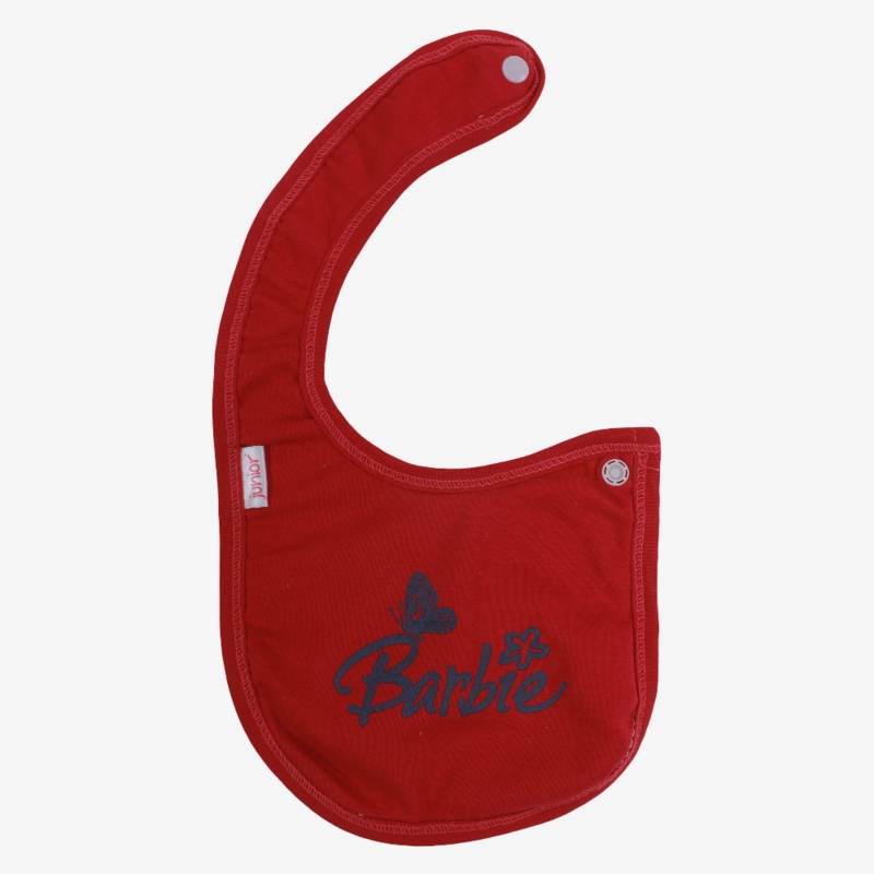 Baby Cotton Bib  Red with Barbie Design