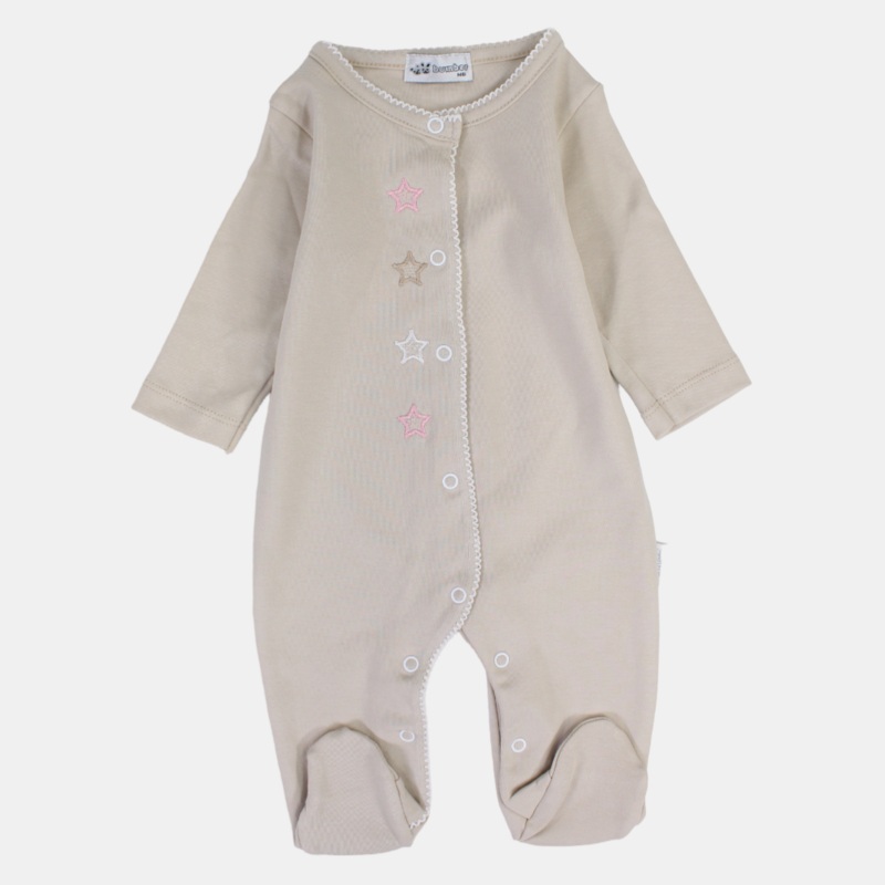 Baby Girls' Cotton Long-Sleeved Baby Footie - Stars Design