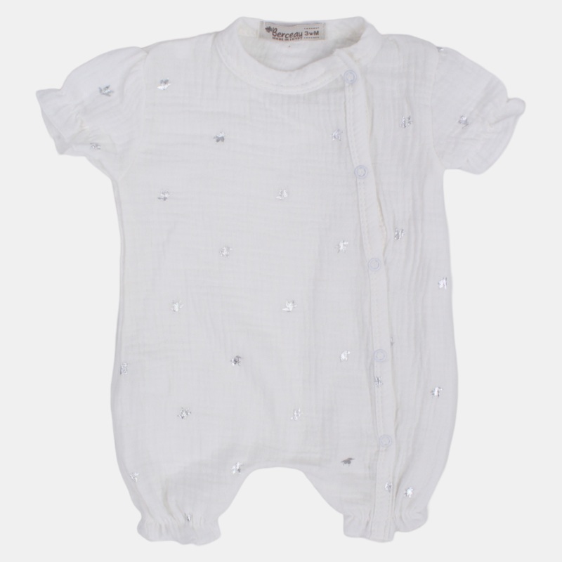 Baby Girls Linen Romper  Off-White with Little Birds Design