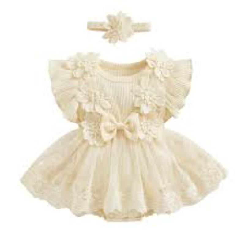 Baby Girls Romper  Beige|Beige|3-6M|6-9M|9-12M|12-18M|18-24M|24-36M