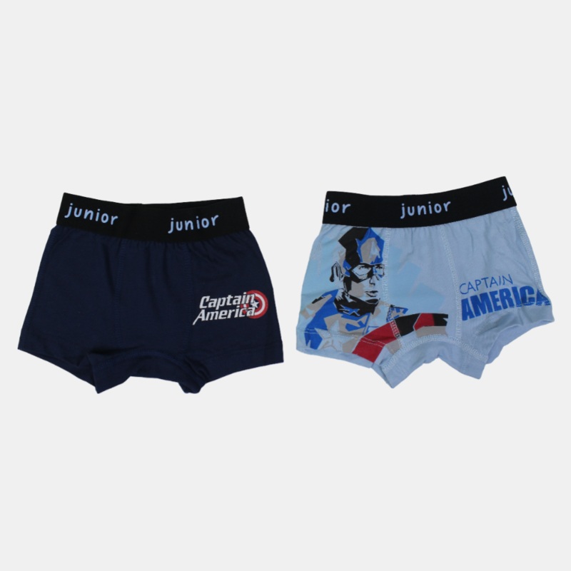 Boys Cotton Boxer Shorts  Navy & Light Blue (Pack of 2, Captain America Design)