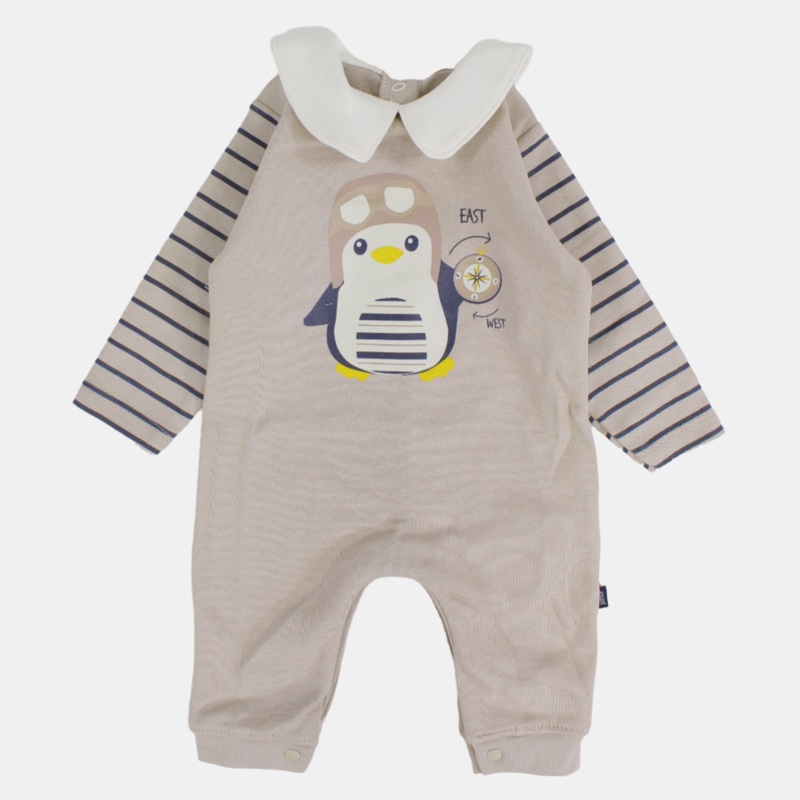 Beige Penguin Long-Sleeved Footless Onesie