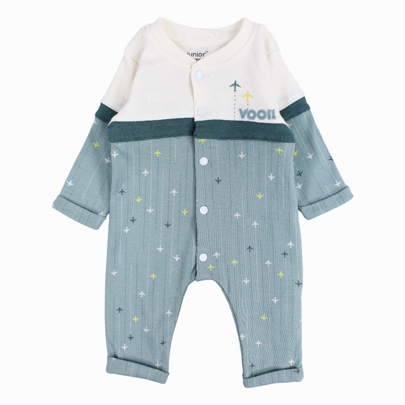 Baby Boys Cotton Footless Onesie - Mint with Airplane VOO!! Print