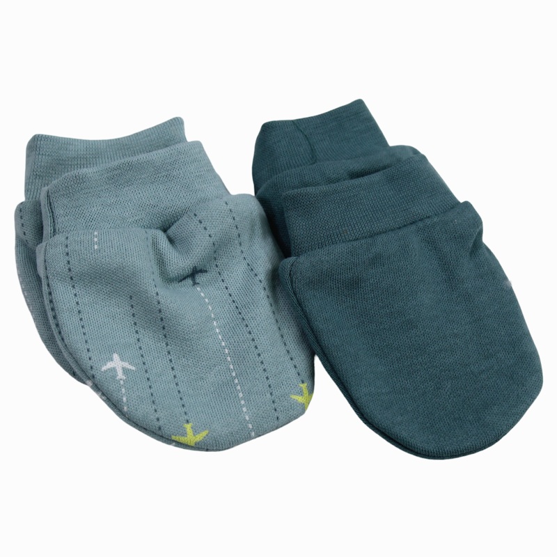 Baby Boys Cotton Hand Mittens   Mint with Airplane Design (2Pcs)